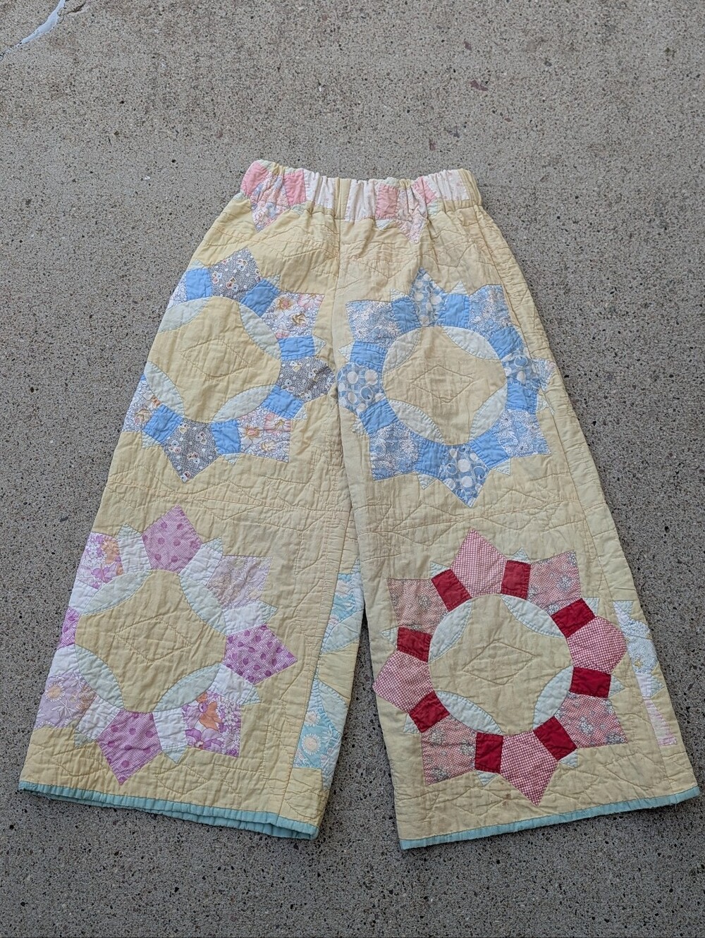 VINTAGE QUILT PANTS feedsack patchwork upcycled S - Picture 6 of 16